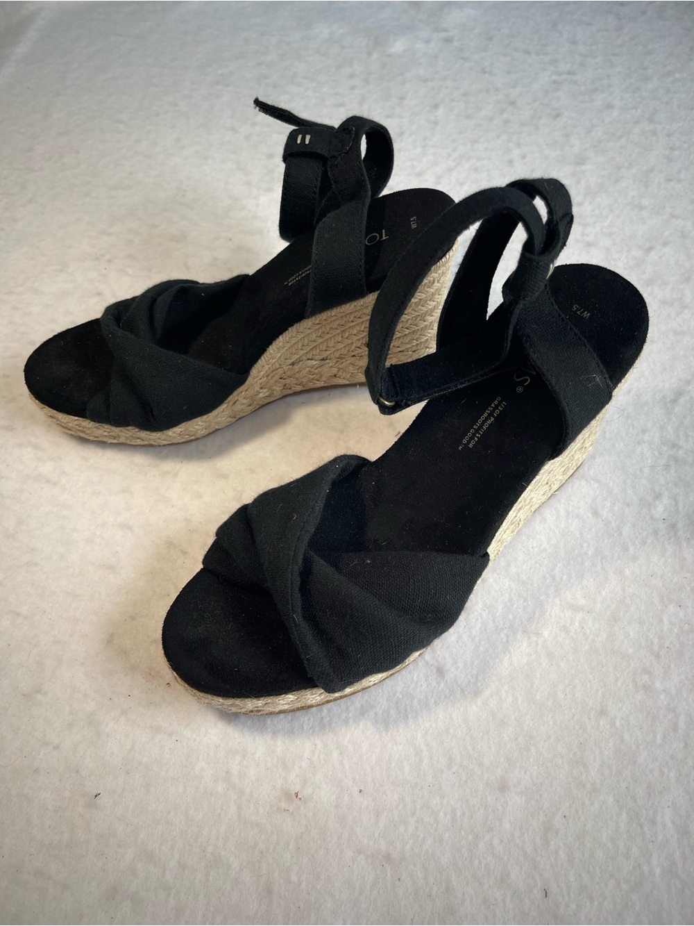 TOMS Black Canvas Espadrille Wedge Sandals Ankle Strap Women’s 7.5 - Picture 9 of 12